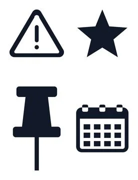 Minimalist Interface Element, Warning, Star, Pin, and Calendar Illustrazione stock