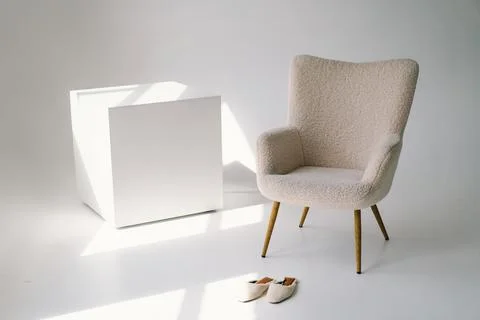 Minimalist interior designed for creative contemplation or relaxation. Stock Photos