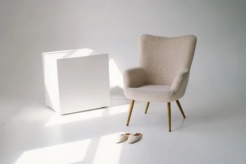 Minimalist interior designed for creative contemplation or relaxation. Stock Photos