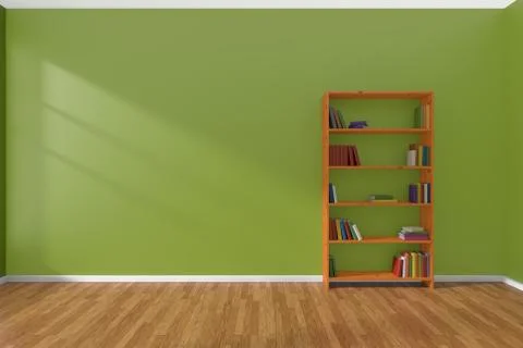 Minimalist interior of empty green room with bookcase Stock Illustration