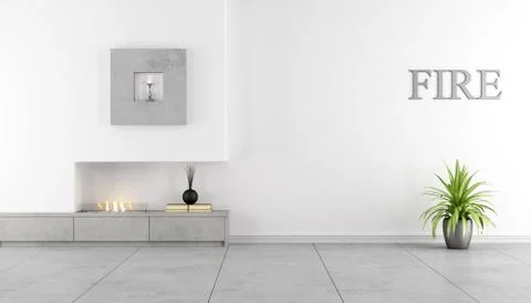 Minimalist interior with fireplace Stock Illustration