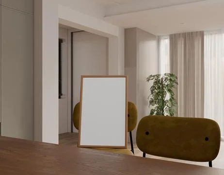A minimalist interior scene features a blank Stock Illustration