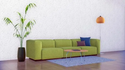 Minimalist interior with sofa and empty white wall Stock Illustration