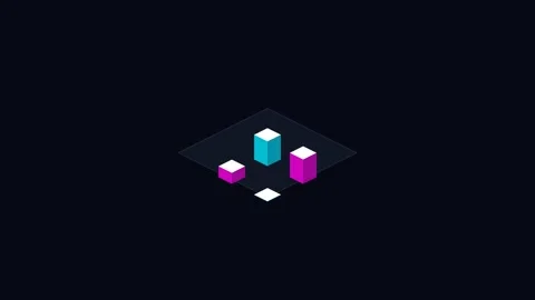 Minimalist isometric bar chart with floating cubes on a dark background Stock Footage 338310204