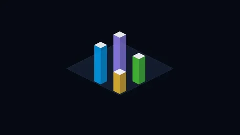 Minimalist isometric bar chart with four colorful data columns on black 스톡 동영상 338310715
