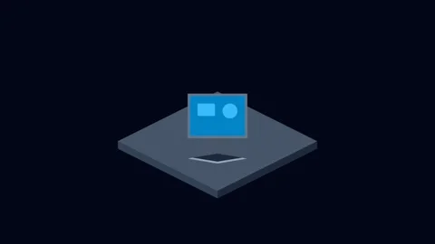 Minimalist isometric computer screen icon on a dark floating platform 스톡 동영상 338310517