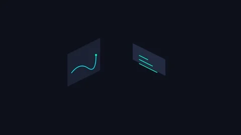 Minimalist isometric digital interface elements with glow on dark background Stock Footage 338310377