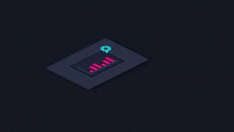 Minimalist isometric digital interface showing a glowing red bar graph displa 库存影片 336262553