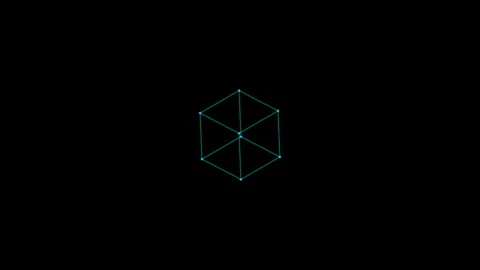 Minimalist Isometric Network Cube Grid with rotating 3D wireframe vertices Stock Footage 345639106