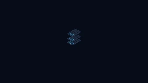 Minimalist isometric server rack icon glowing against a dark black background 库存影片 336262510