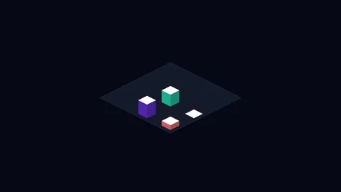 Minimalist isometric view of colorful 3d blocks on a dark square platform Видео 338310619