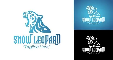 Minimalist Jumping Snow Leopard Logo in Blue and White Style Illustrazione stock