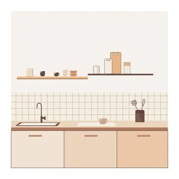 Minimalist Kitchen Illustration with Warm Tones Stock Illustration