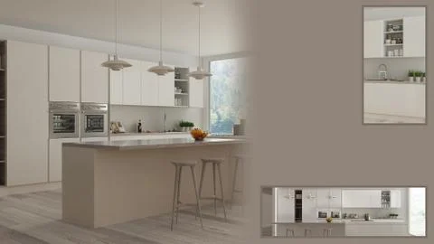 Minimalist kitchen presentation with copy space and details closeup, architec Stock Illustration