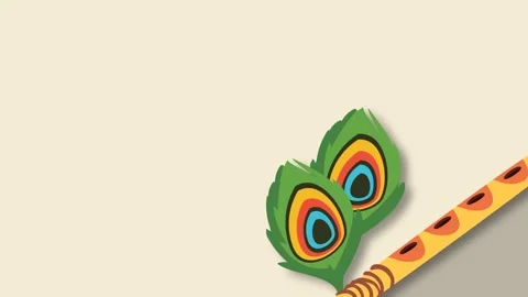 Minimalist Krishna Janmashtami Background with Peacock Feathers and Flute. Vidéo 340976428