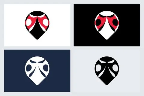 Minimalist Ladybug Map Pointer Icon Set Logo Stock Illustration