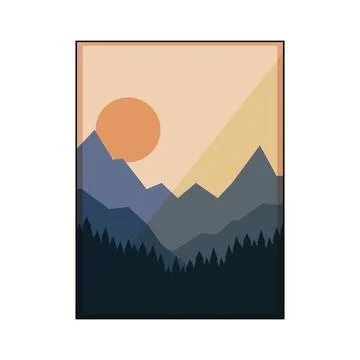 Minimalist landscape artwork creating a serene mountain scene Stock Illustration