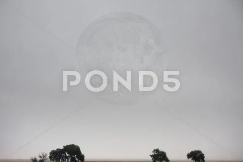 Minimalist landscape with large moon Stock Photos