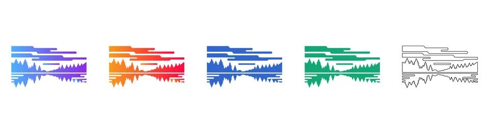 Minimalist Landscape Reflection Icon Set Stock Illustration