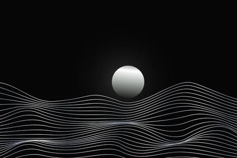 Minimalist landscape silver linear mountains sunset sunrise. Golden sand Stock Illustration