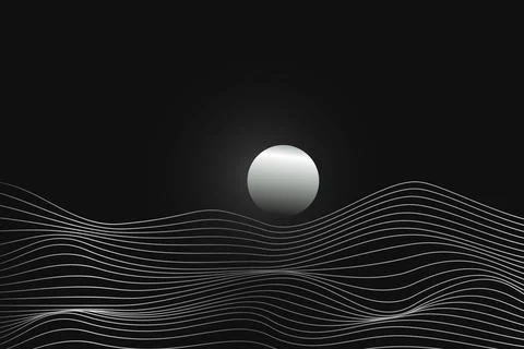 Minimalist landscape silver linear mountains sunset sunrise. Golden sand Illustrazione stock