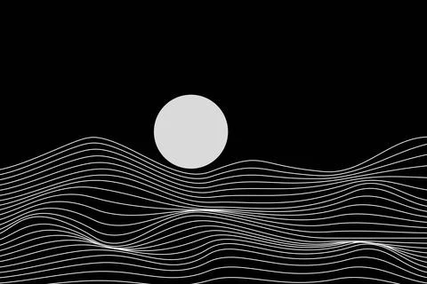 Minimalist landscape silver linear mountains sunset sunrise. Golden sand Stock Illustration
