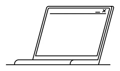 Minimalist Laptop with Browser Window on Screen In Simple Black Line Drawing Illustrazione stock