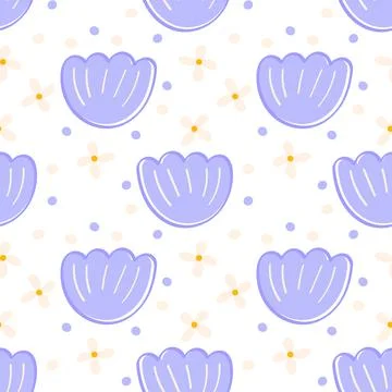Minimalist lavender flower pattern with soft cream blossoms and polka dots Illustrazione stock