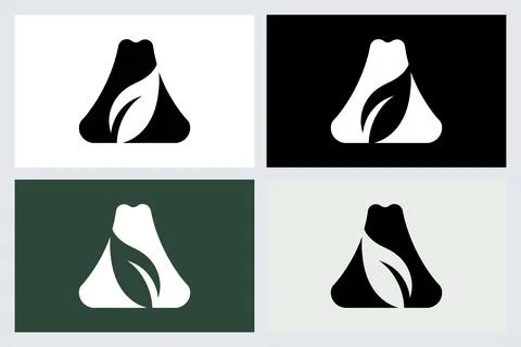 Minimalist Leaf Mountain Logo Design Set Stock Illustration