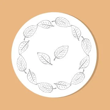 Minimalist Leaf Wreath in Circular Frame Stock Illustration