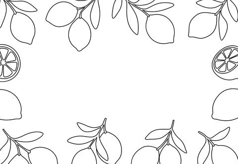 Minimalist lemon outline frame. Black line citrus border illustration with empty Stock Illustration