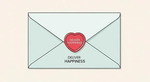 Minimalist light blue envelope with a red heart seal displaying deliver hap.. Stock Illustration