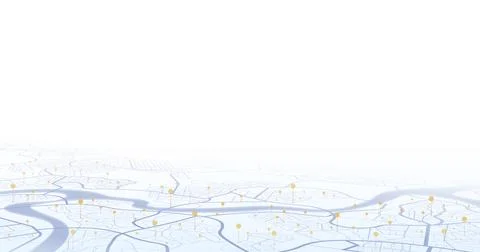 Minimalist light city map with yellow pointers. Vector illustration. Stock Illustration