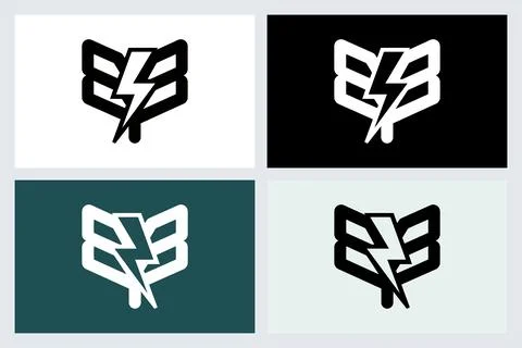 Minimalist Lightning Bolt Wing Logo Design Set Illustrazione stock