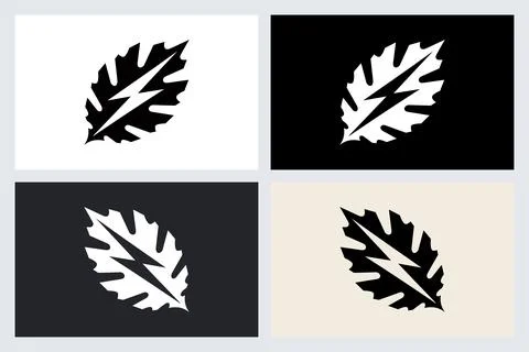 Minimalist Lightning Leaf Logo Icon Set Stock Illustration