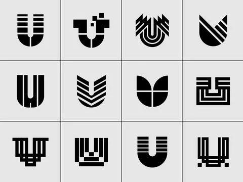 Minimalist line abstract initial U logo design. Technology company letter U logo Stock Illustration