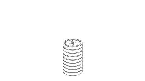Minimalist line art animation of single gold coin stack forming on white ba.. Stock Footage 340630416