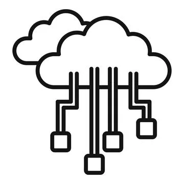 Minimalist line art of a cloud connected to data blocks, symbolizing cloud Illustrazione stock