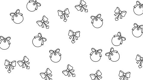 Minimalist Line Art Pattern with Bows Hearts and Round Ornaments on White Stock Footage 345539163