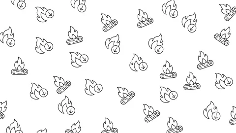 Minimalist Line Art Pattern of Flaming Hearts and Burning Leaves on White Stock Footage 345539335