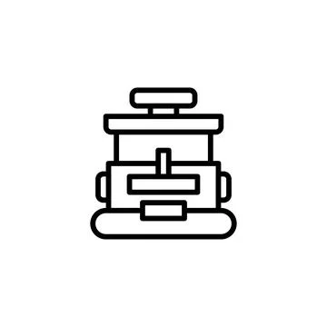 A minimalist line art rendering of a stylized antiquated machine with geome.. Stock Illustration