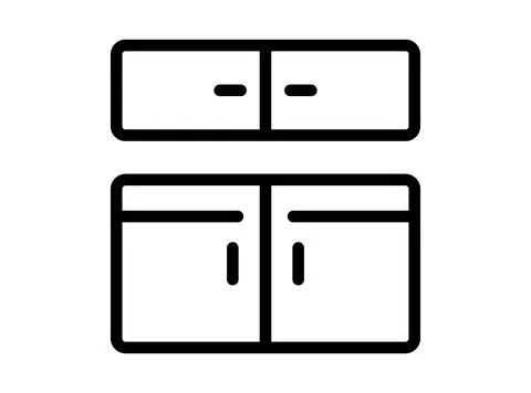 Minimalist Line Art of Simple Kitchen Cabinet Design and Layout Stock Illustration