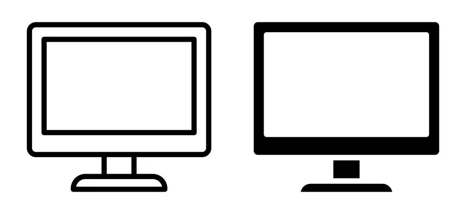 Minimalist Line Art of Two Computer Monitors in Black and White Design Stock Illustration