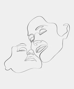Minimalist Line Art of Two Faces Stock Illustration