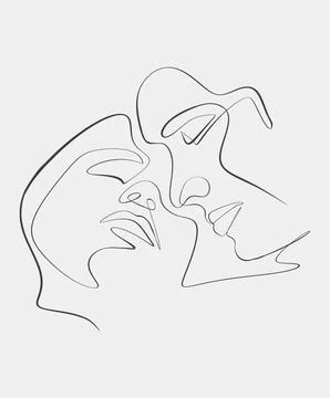 Minimalist Line Art of Two Faces Stock Illustration