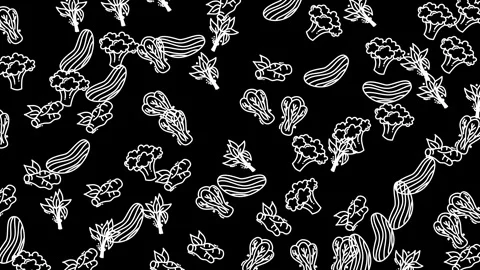 Minimalist Line Art Vegetable Pattern on Dark Background Food Illustration	 Stock Footage 321835763