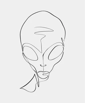 Minimalist Line Drawing of Alien Face Stock Illustration
