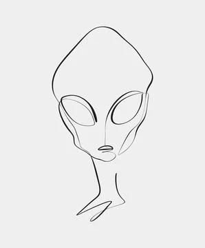 Minimalist Line Drawing of Alien Face Stock Illustration
