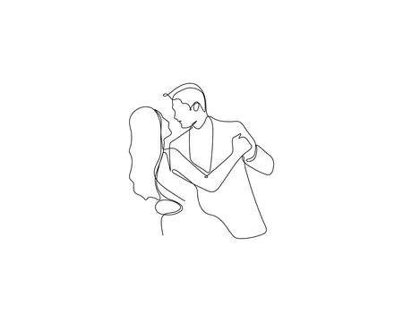 A minimalist line drawing of a couple dancing. Stock Illustration