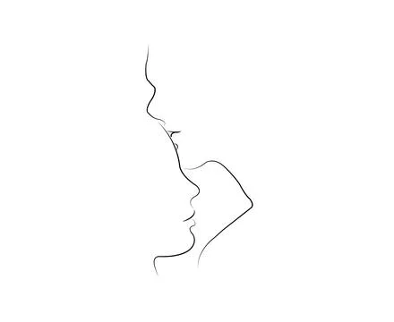 Minimalist line drawing features two faces in profile. Stock Illustration